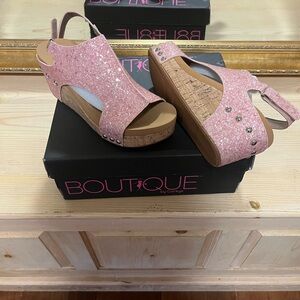Corky’s Pink Glitter Wedge Sandals